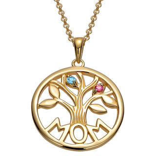 14K Gold over Sterling MOM Family Birthstone Tree Pendant