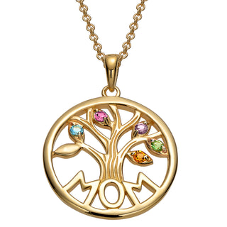14K Gold over Sterling MOM Family Birthstone Tree Pendant