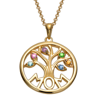 14K Gold over Sterling MOM Family Birthstone Tree Pendant
