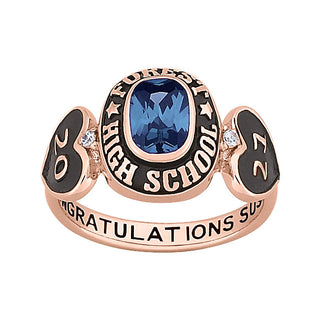 Ladies Rose Gold CELEBRIUM Genuine Diamond Hearts Birthstone Class Ring