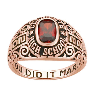 Ladies Rose Gold CELEBRIUM Fancy Scroll Birthstone Class Ring