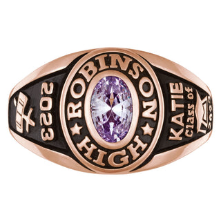 Ladies 14K Rose Gold over Sterling Traditional Petite Oval Birthstone Class Ring