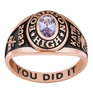 Ladies 14K Rose Gold over Sterling Traditional Petite Oval Birthstone Class Ring