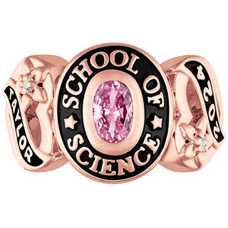 Ladies Rose Gold CELEBRIUM Sweetheart Birthstone Class Ring with Diamond Accents