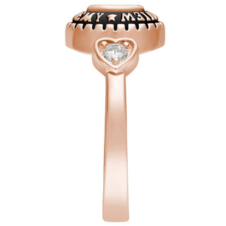 Ladies Rose Gold CELEBRIUM Traditional Oval Birthstone and CZ Heart Class Ring
