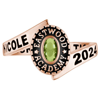 Ladies 14K Rose Gold over Sterling Traditional Oval Wrap Birthstone Class Ring