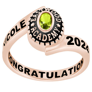 Ladies 14K Rose Gold over Sterling Traditional Oval Wrap Birthstone Class Ring