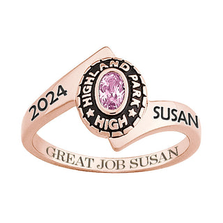 Ladies Rose Gold CELEBRIUM Traditional Oval Wrap Birthstone Class Ring