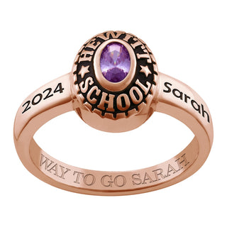 Ladies 14K Rose Gold over Sterling Traditional Oval Birthstone Class Ring