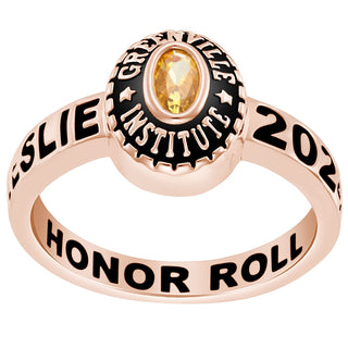 Ladies Rose Gold CELEBRIUM Traditional Oval Birthstone Class Ring