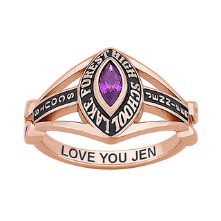 Ladies 14K Rose Gold over Sterling Marquise Birthstone Class Ring