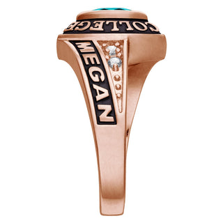 Ladies 14K Rose Gold over Sterling Marquise Birthstone and CZ Class Ring