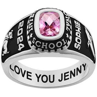 Ladies' Silver Traditional Checkerboard Birthstone Class Ring