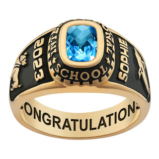 Ladies 14K Gold over Sterling Traditional Checkerboard Birthstone Class Ring