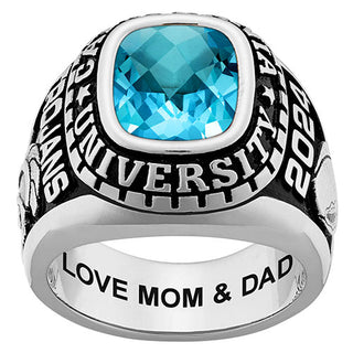 Men's Silver Traditional Checkerboard Birthstone Class Ring