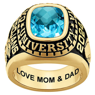 Men's Yellow CELEBRIUM Large Traditional Checkerboard Birthstone Class Ring