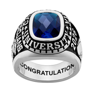 Men's Sterling Silver Large Traditional Checkerboard Birthstone Class Ring