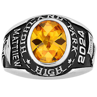 Men's CELEBRIUM Traditional Oval Checkerboard Birthstone Class Ring