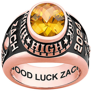 Men's Rose Gold CELEBRIUM Traditional Oval Checkerboard Birthstone Class Ring