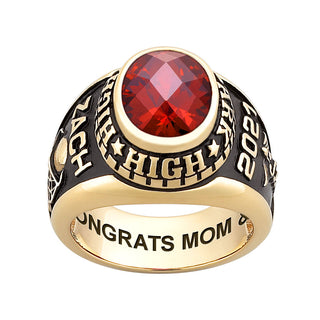 Men's 14K Gold over Sterling Traditional Oval Checkerboard Birthstone Class Ring