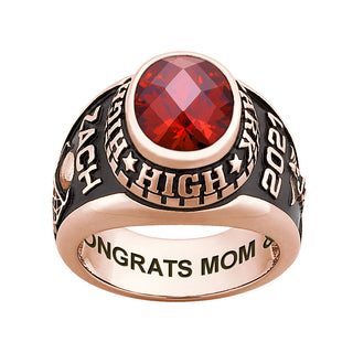 Men's 14K Rose Gold over Sterling Traditional Oval Checkerboard Birthstone Class Ring