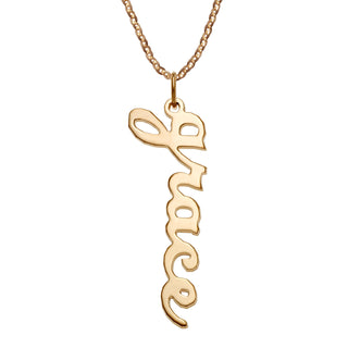 10K Yellow Gold Vertical Lowercase Script Name Necklace
