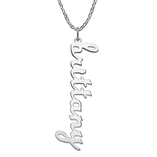 10K White Gold Vertical Lowercase Script Name Necklace