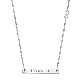 10K White Gold Mini Bar Name with Infinity Necklace