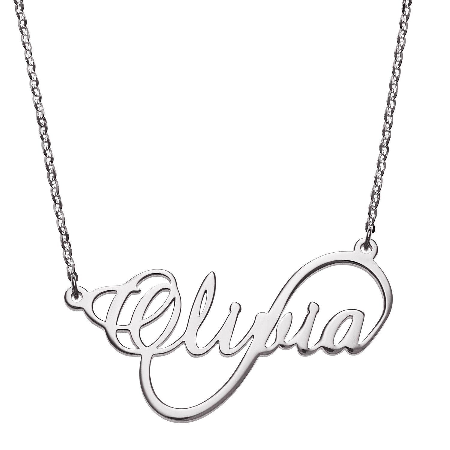 10K White Gold Script Name Infinity Necklace – Limoges Jewelry