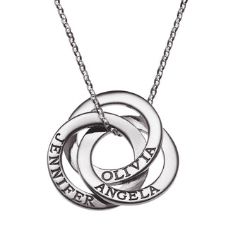 10K White Gold Interlocking Rings Engraved Names Necklace