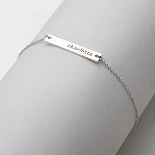 Sterling Silver Engraved Name Bar Adjustable Bracelet