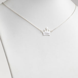 Sterling Silver Engraved Name Crown Necklace