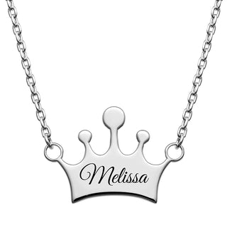 Sterling Silver Engraved Name Crown Necklace