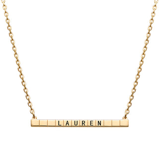 14K Gold over Sterling Engraved Name Bar Necklace