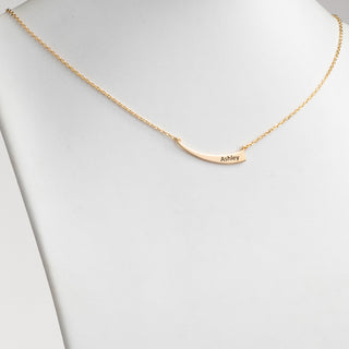 14K Gold over Sterling Engraved Name Tapered Crescent Necklace