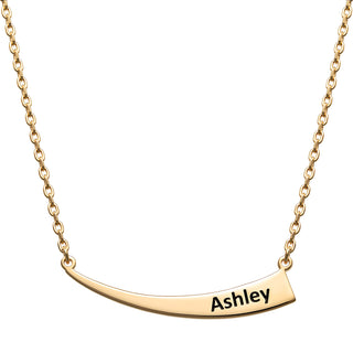 14K Gold over Sterling Engraved Name Tapered Crescent Necklace