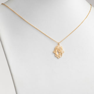 14K Gold over Sterling Filigree Initial Hamsa Hand Necklace