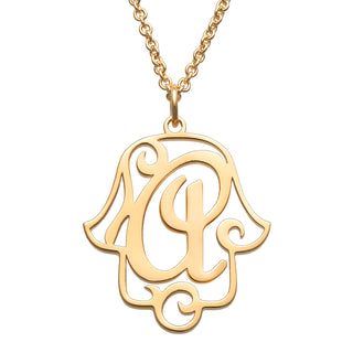 14K Gold over Sterling Filigree Initial Hamsa Hand Necklace