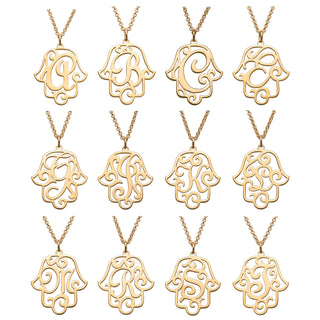 14K Gold over Sterling Filigree Initial Hamsa Hand Necklace