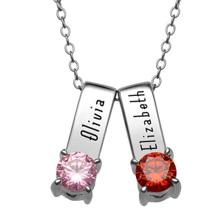 Sterling Silver Name and Round Birthstone Charm 2 Piece Pendant