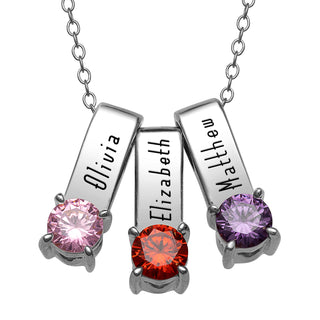 Sterling Silver Name and Round Birthstone Charm 3 Piece Pendant