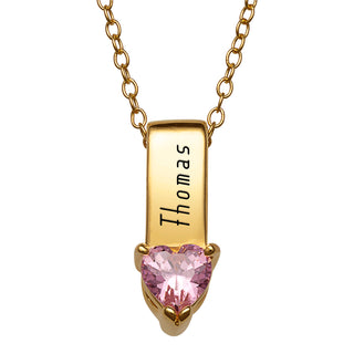 14K Gold over Sterling Name and Heart Birthstone Name Charm Pendant