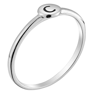 Sterling Silver Petite Round Engraved Initial Ring