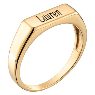 14K Gold over Sterling Engraved Name Rectangle Ring