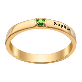14K Gold over Sterling Engraved Name and Birthstone Band Ring