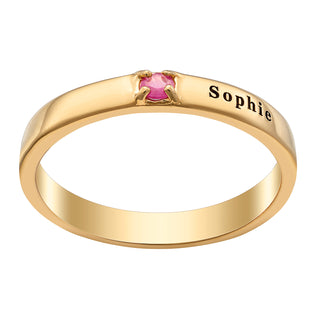 14K Gold over Sterling Engraved Name and Genuine Birthstone Band Ring