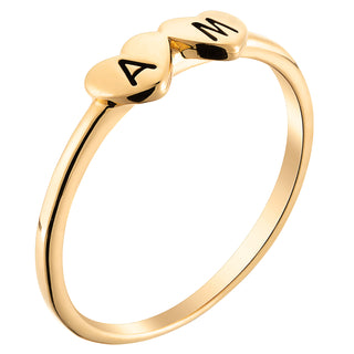 14K Gold over Sterling Engraved Initials Double Heart Ring