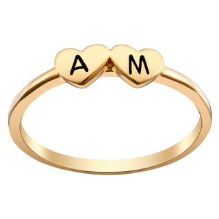 14K Gold over Sterling Engraved Initials Double Heart Ring