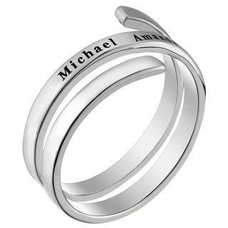 Sterling Silver Engraved Double Name Bypass Ring