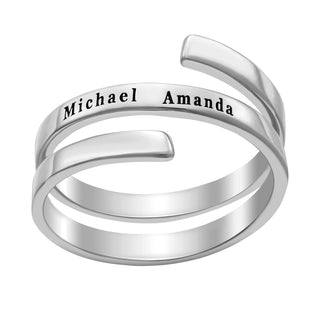 Sterling Silver Engraved Double Name Bypass Ring